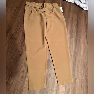 Tan/ Brown Pleated Tie Waist High Waist Work Pants